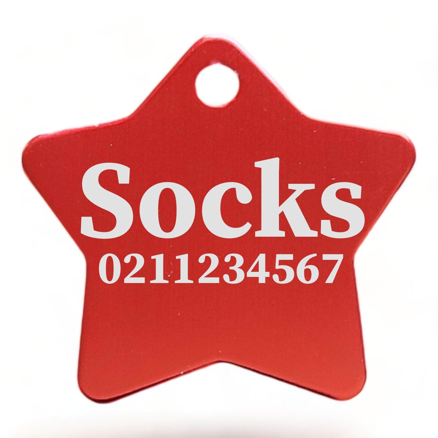 ⭐️Purr. Meow. Woof.⭐️ - Name & Number Front | Star Aluminum | Cat, Kitten & Dog ID Pet Tag - Firebrick / Small (Cat)