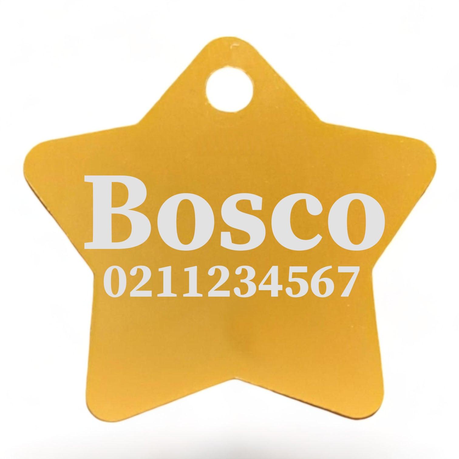 ⭐️Purr. Meow. Woof.⭐️ - Name & Number Front | Star Aluminum | Cat, Kitten & Dog ID Pet Tag - Gold / Large (Dog)