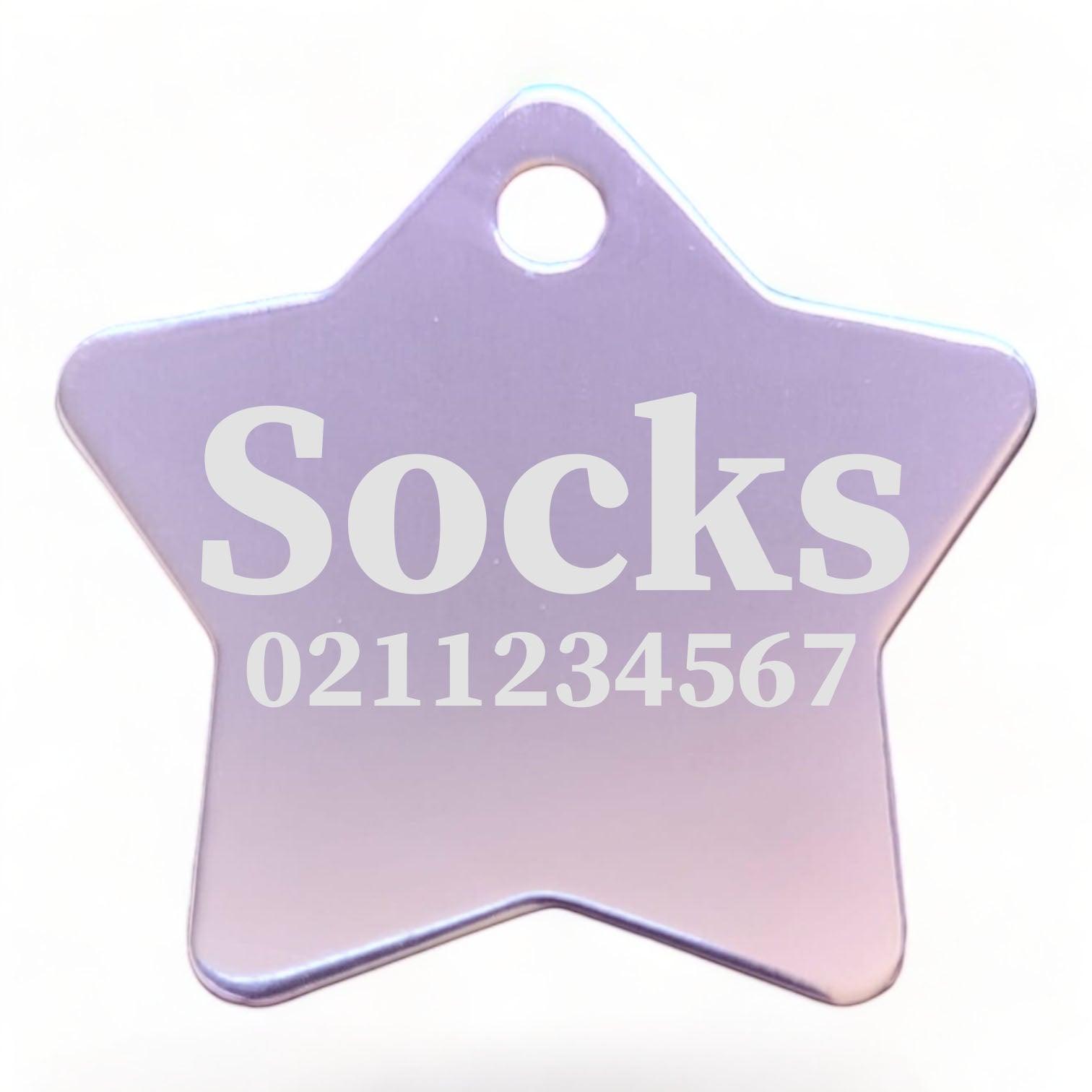 ⭐️Purr. Meow. Woof.⭐️ - Name & Number Front | Star Aluminum | Cat, Kitten & Dog ID Pet Tag - LightPink / Small (Cat)