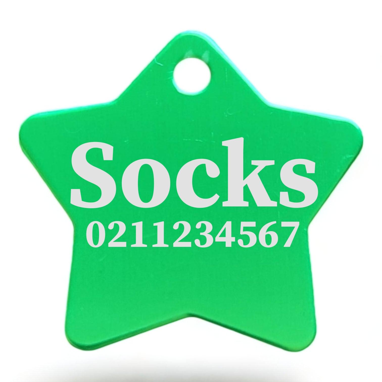 ⭐️Purr. Meow. Woof.⭐️ - Name & Number Front | Star Aluminum | Cat, Kitten & Dog ID Pet Tag - MediumSpringGreen / Small (Cat)