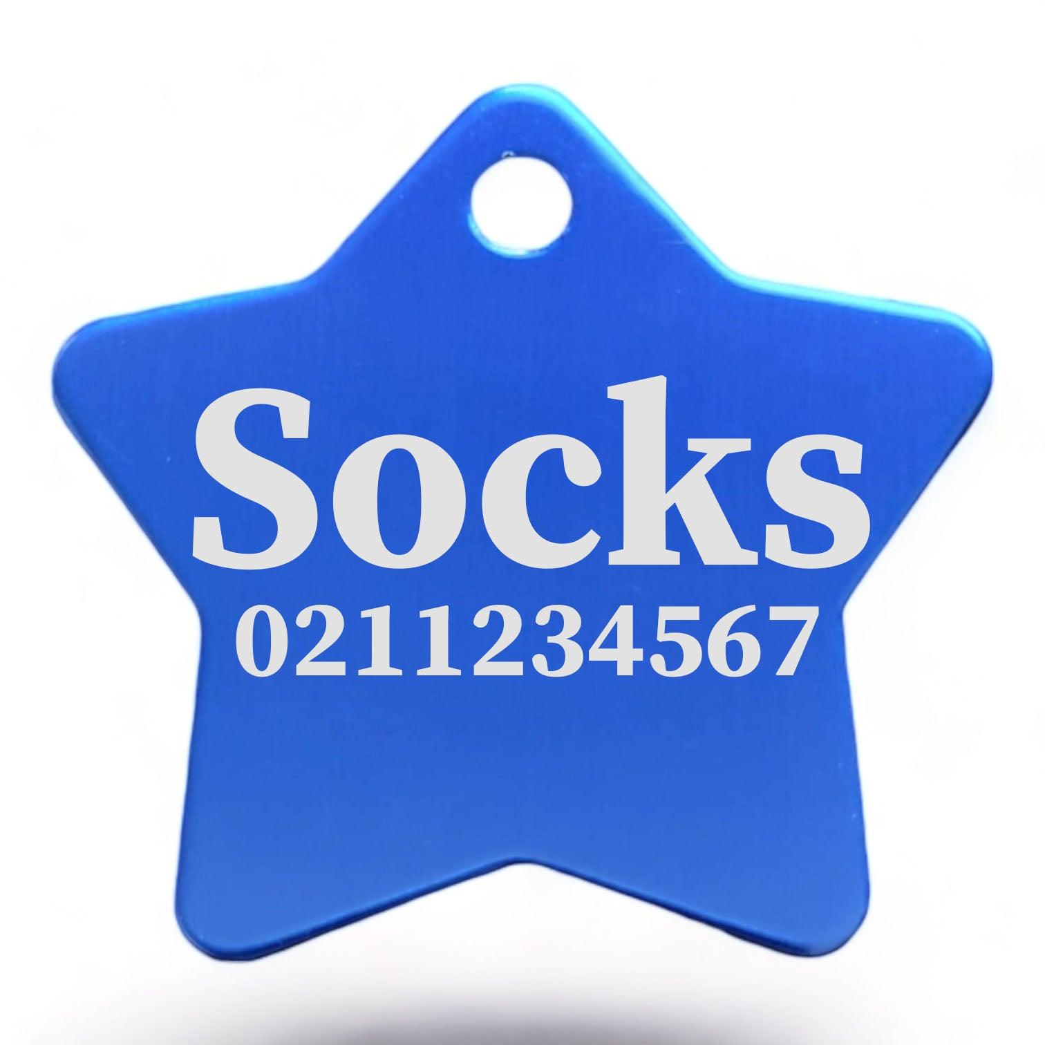 ⭐️Purr. Meow. Woof.⭐️ - Name & Number Front | Star Aluminum | Cat, Kitten & Dog ID Pet Tag - RoyalBlue / Small (Cat)