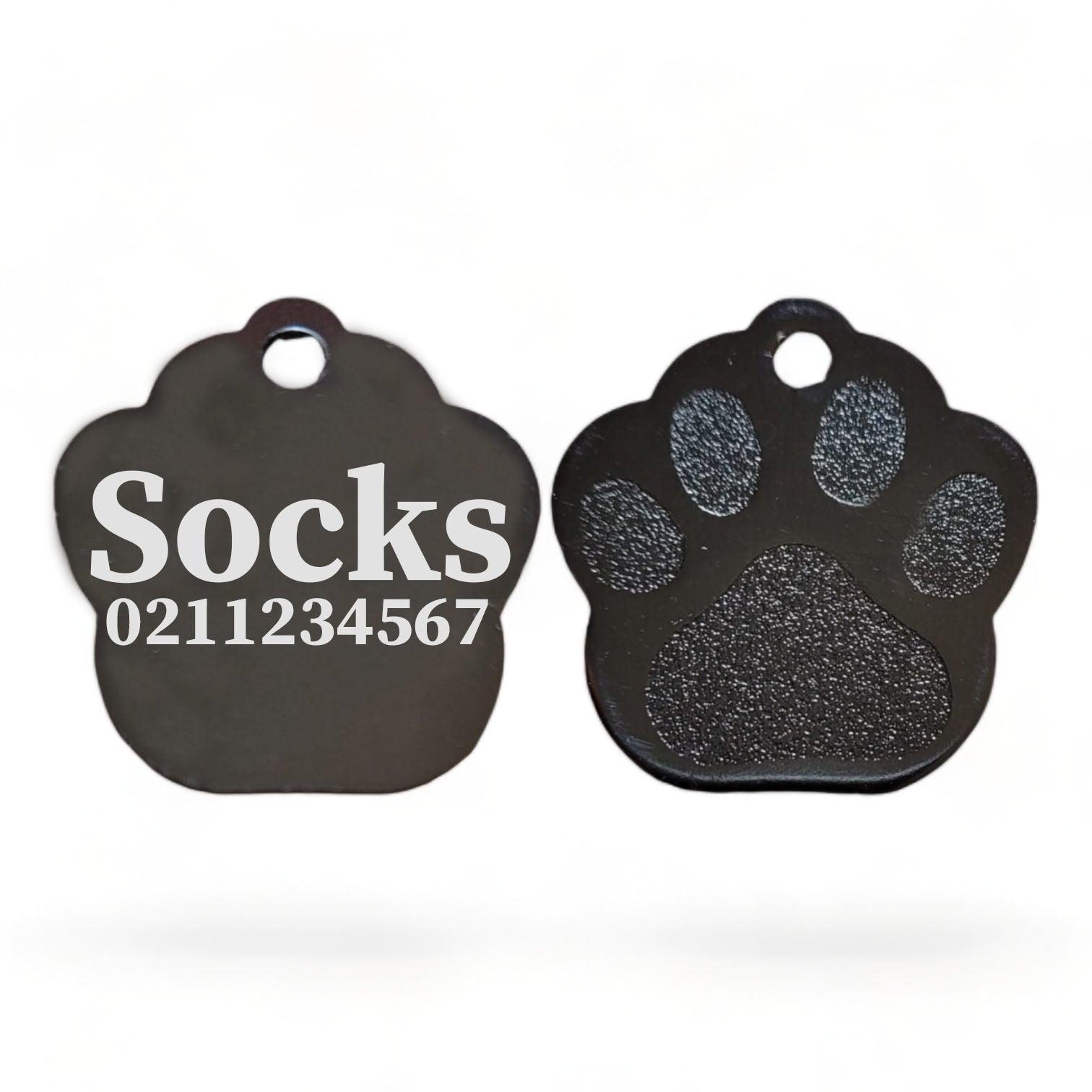 ⭐️Purr. Meow. Woof.⭐️ - Name & Number | Paw Print Aluminium | Cat, Kitten & Dog Kitten ID Pet Tag - Black