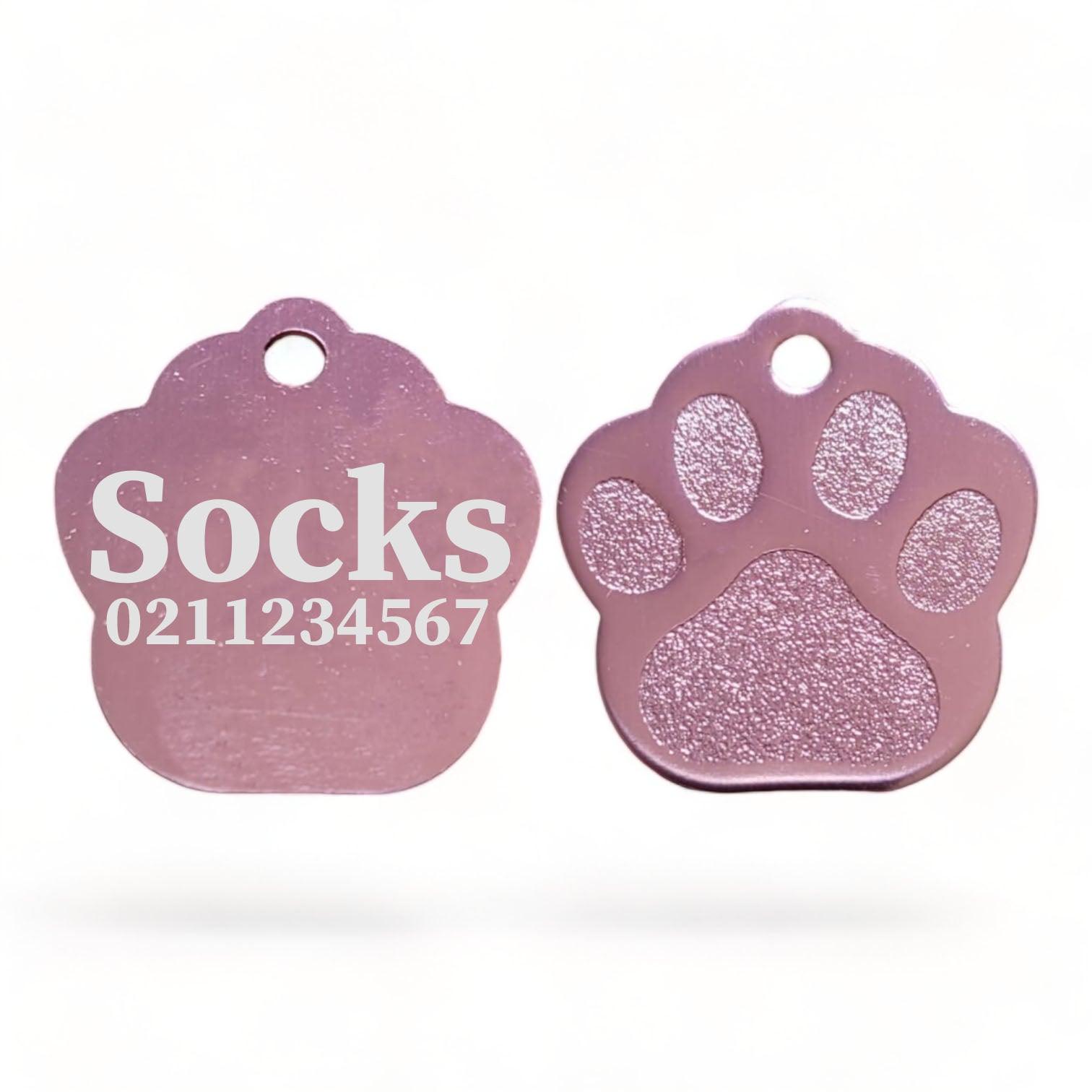 ⭐️Purr. Meow. Woof.⭐️ - Name & Number | Paw Print Aluminium | Cat, Kitten & Dog Kitten ID Pet Tag - LightPink