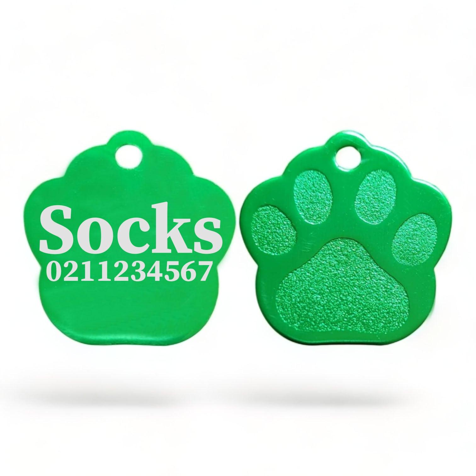 ⭐️Purr. Meow. Woof.⭐️ - Name & Number | Paw Print Aluminium | Cat, Kitten & Dog Kitten ID Pet Tag - MediumSpringGreen