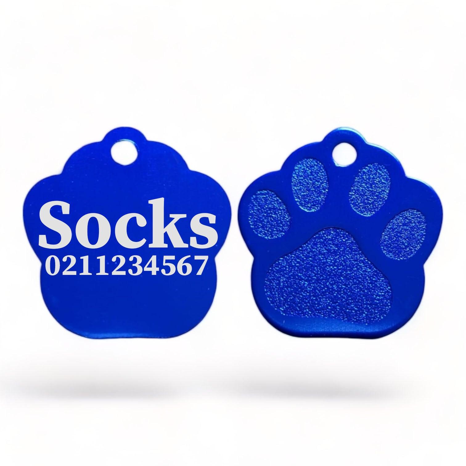 ⭐️Purr. Meow. Woof.⭐️ - Name & Number | Paw Print Aluminium | Cat, Kitten & Dog Kitten ID Pet Tag - RoyalBlue