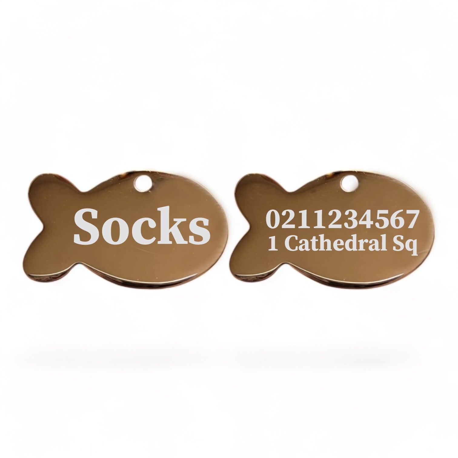 ⭐️Purr. Meow. Woof.⭐️ - Name Front & 1 Number Address Back Baby Fish | Mirror Stainless | Cat ID Pet Tag - BurlyWood