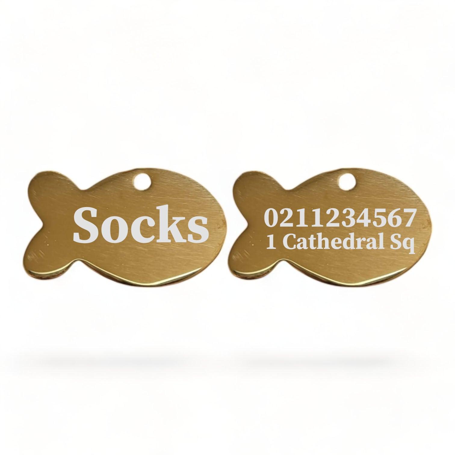 ⭐️Purr. Meow. Woof.⭐️ - Name Front & 1 Number Address Back Baby Fish | Mirror Stainless | Cat ID Pet Tag - Gold