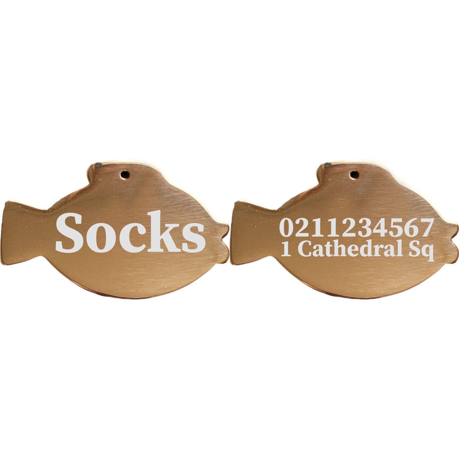 ⭐️Purr. Meow. Woof.⭐️ - Name Front & 1 Number Address Back Fish | Mirror Stainless | Cat & Dog ID Pet Tag - BurlyWood