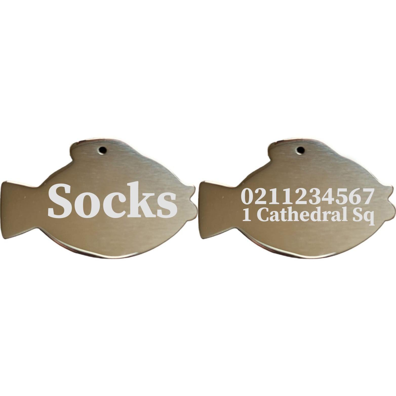 ⭐️Purr. Meow. Woof.⭐️ - Name Front & 1 Number Address Back Fish | Mirror Stainless | Cat & Dog ID Pet Tag - Silver