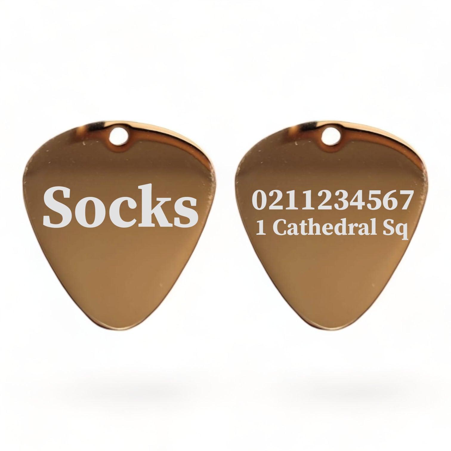 ⭐️Purr. Meow. Woof.⭐️ - Name Front & 1 Number Address Back Guitar Pick | Mirror Stainless | Dog & Cat ID Pet Tag - BurlyWood
