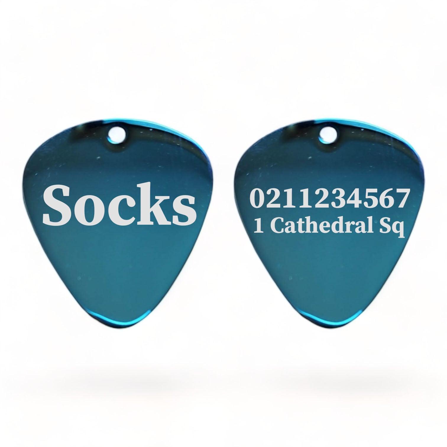 ⭐️Purr. Meow. Woof.⭐️ - Name Front & 1 Number Address Back Guitar Pick | Mirror Stainless | Dog & Cat ID Pet Tag - MidnightBlue