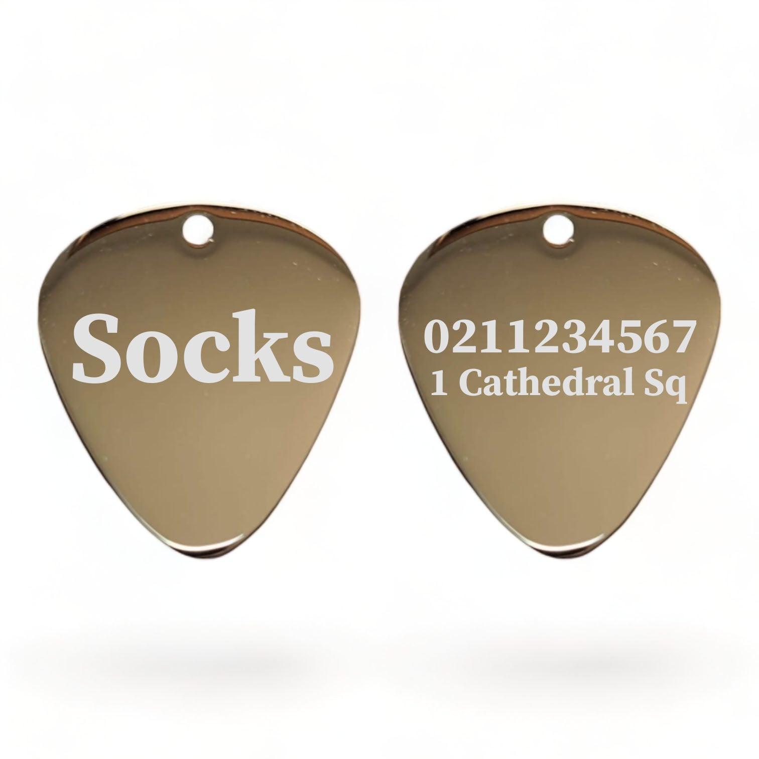 ⭐️Purr. Meow. Woof.⭐️ - Name Front & 1 Number Address Back Guitar Pick | Mirror Stainless | Dog & Cat ID Pet Tag - Silver