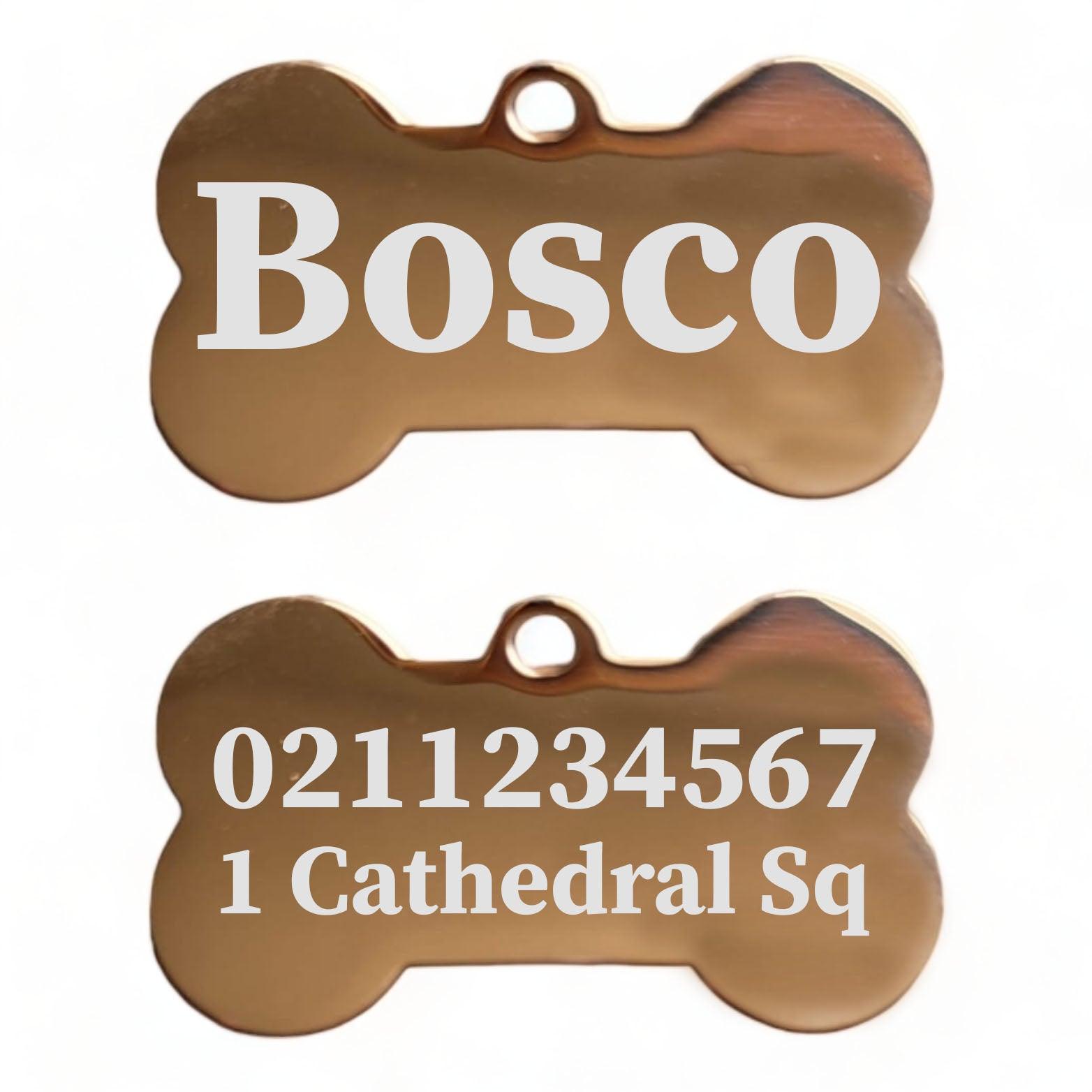 ⭐️Purr. Meow. Woof.⭐️ - Name Front & 1 Number Address Back | Mirror Stainless | Bone Dog ID Pet Tag - BurlyWood / Small