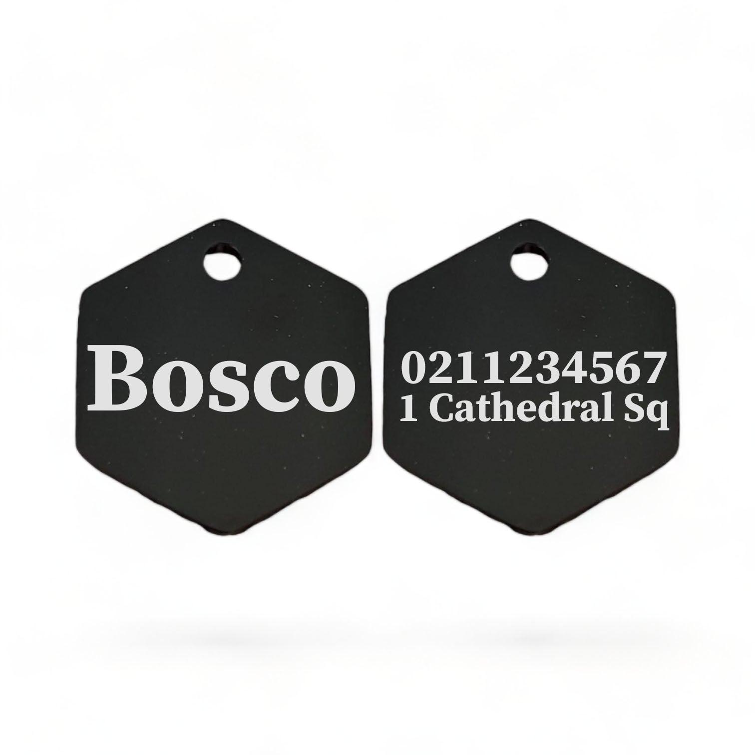 ⭐️Purr. Meow. Woof.⭐️ - Name Front & 1 Number Address Back | Mirror Stainless | Hexagon Cat & Dog ID Pet Tag - Black / Large (Dog)