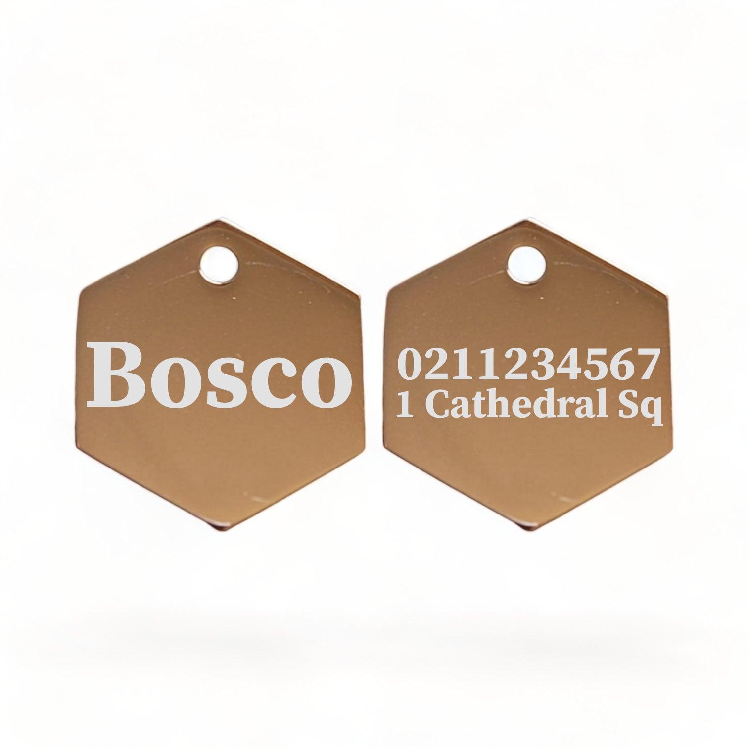 ⭐️Purr. Meow. Woof.⭐️ - Name Front & 1 Number Address Back | Mirror Stainless | Hexagon Cat & Dog ID Pet Tag - BurlyWood / Large (Dog)