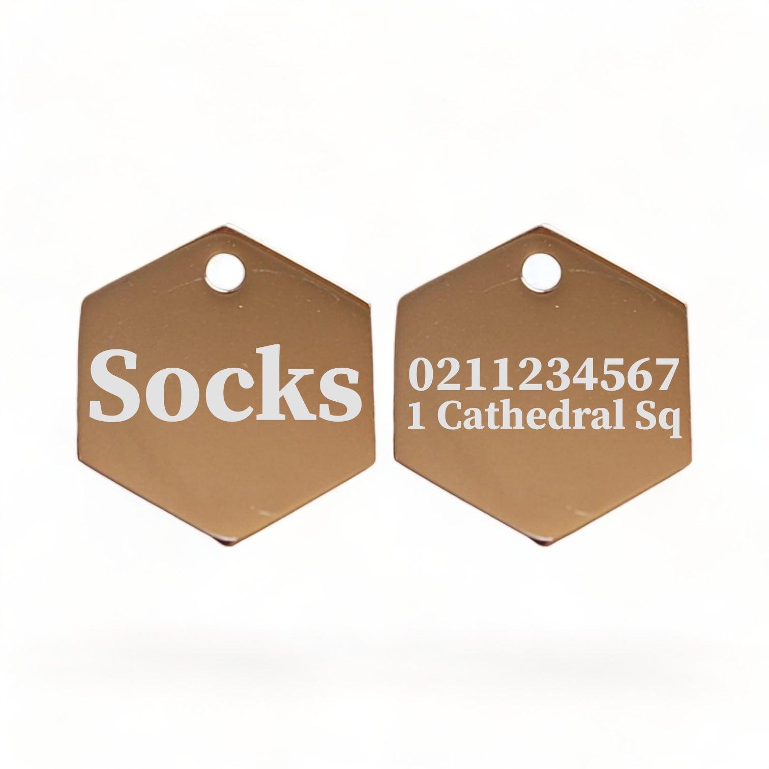 ⭐️Purr. Meow. Woof.⭐️ - Name Front & 1 Number Address Back | Mirror Stainless | Hexagon Cat & Dog ID Pet Tag - BurlyWood / Small (Cat)