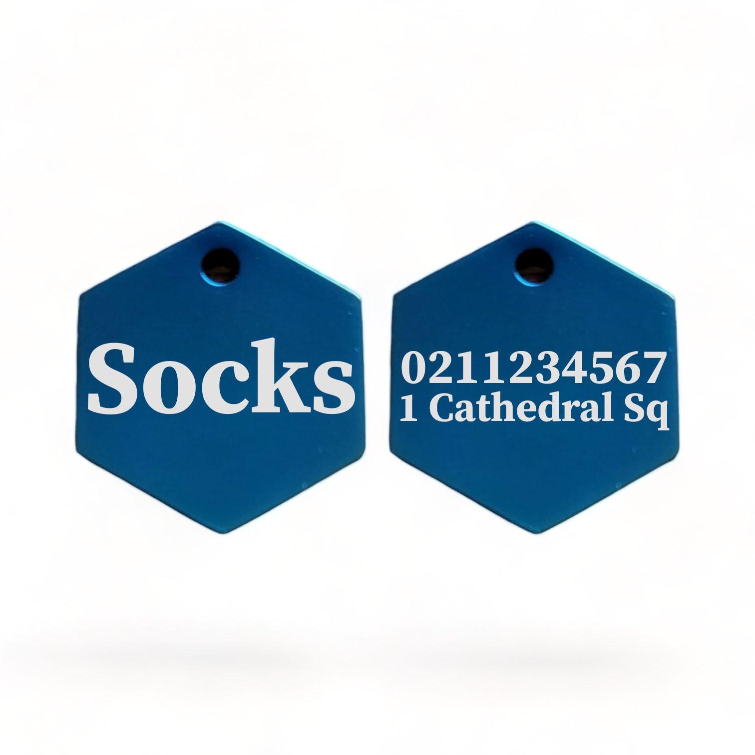 ⭐️Purr. Meow. Woof.⭐️ - Name Front & 1 Number Address Back | Mirror Stainless | Hexagon Cat & Dog ID Pet Tag - MidnightBlue / Small (Cat)