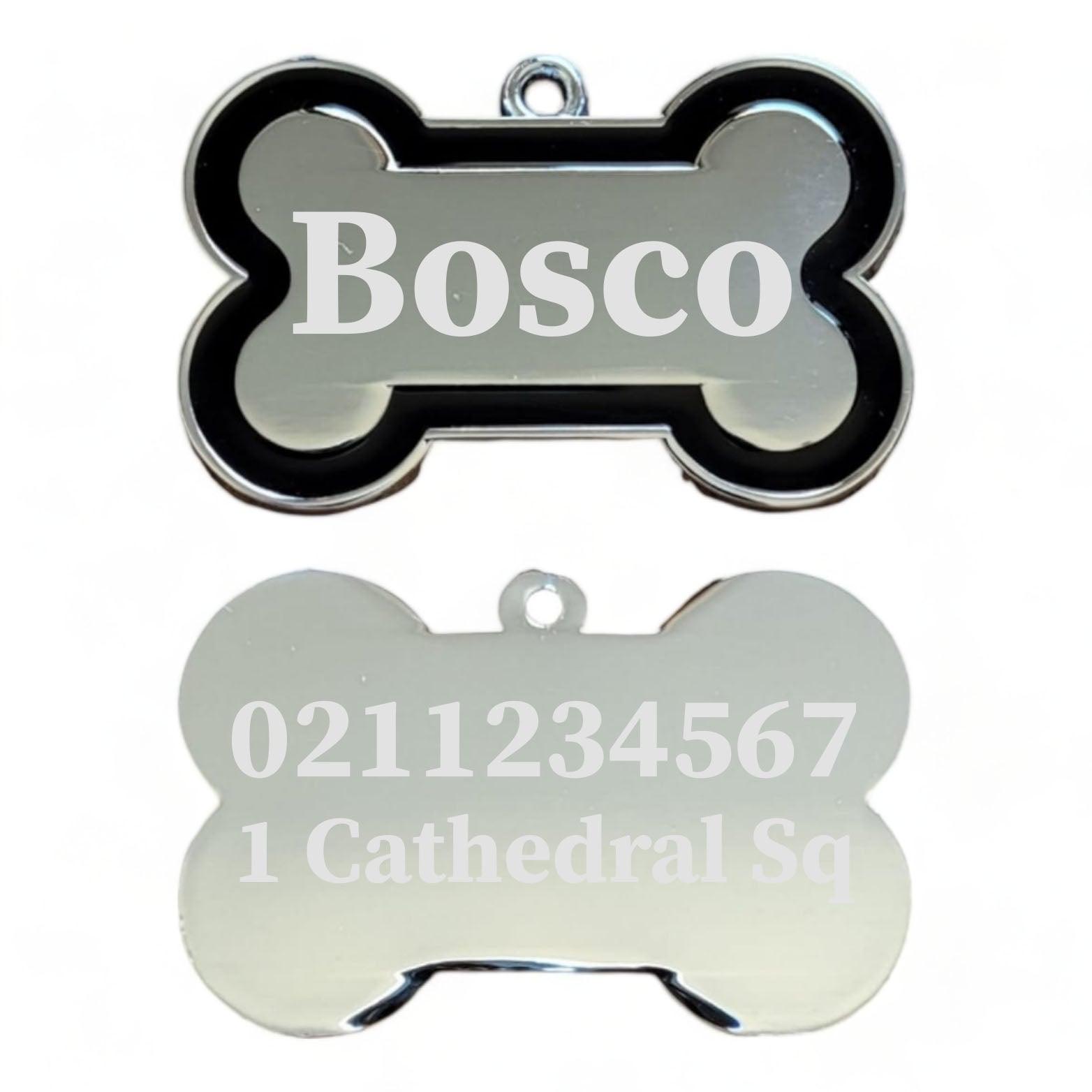 ⭐️Purr. Meow. Woof.⭐️ - Name Front & 1 Number Address Back | Outline Bone | Dog ID Pet Tag - Black