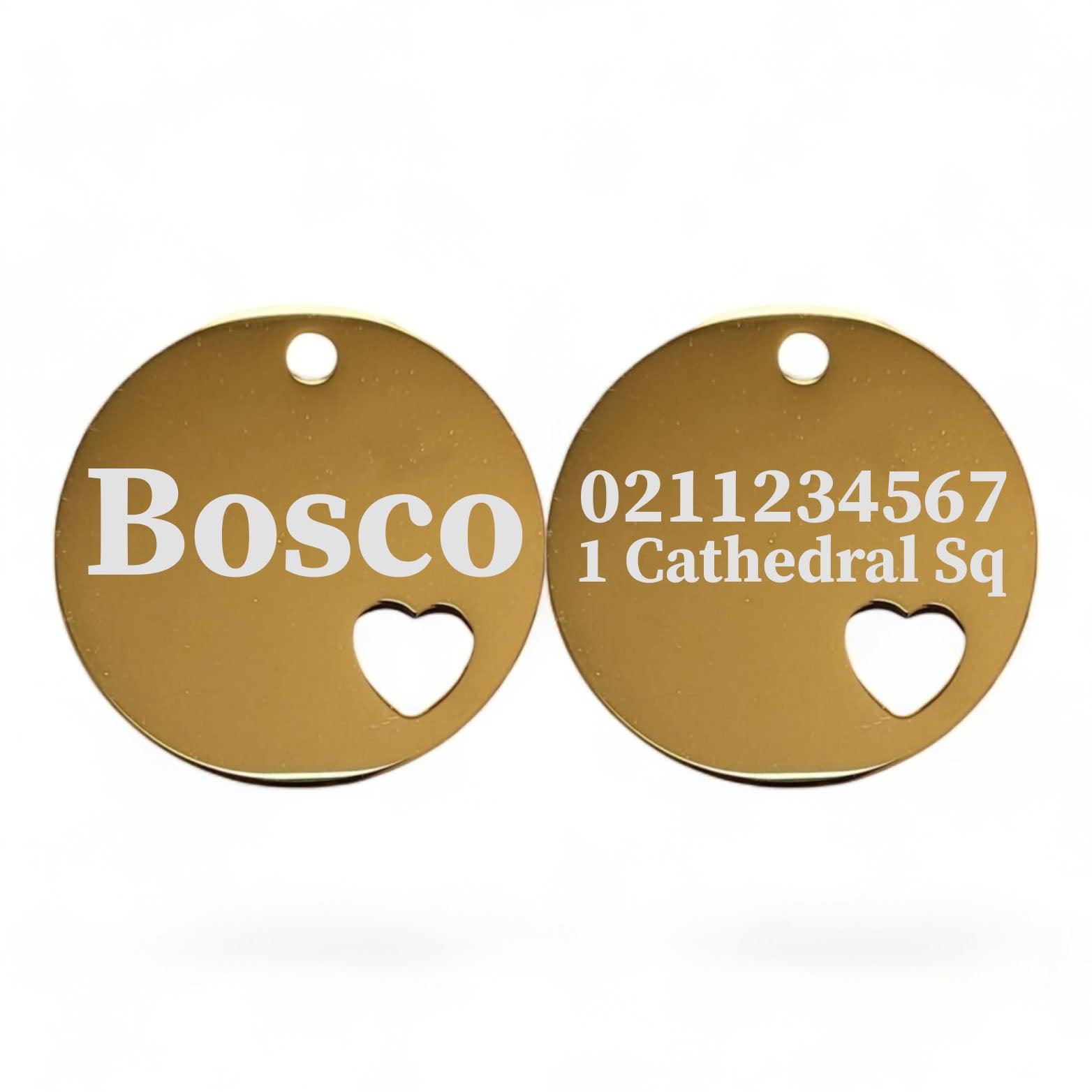 ⭐️Purr. Meow. Woof.⭐️ - Name Front & 1 Number Address Back Round Heart | Mirror Stainless | Cat & Dog ID Pet Tag - Gold / Large (Dog)