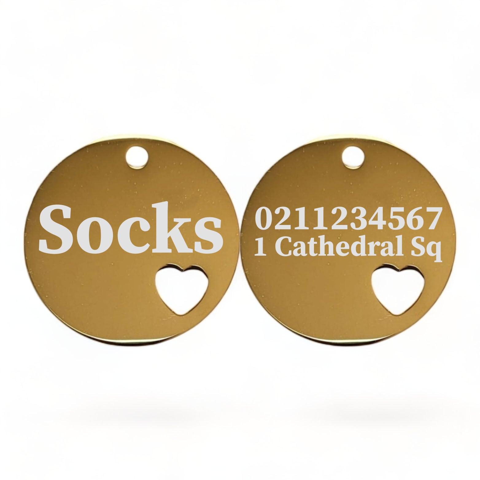 ⭐️Purr. Meow. Woof.⭐️ - Name Front & 1 Number Address Back Round Heart | Mirror Stainless | Cat & Dog ID Pet Tag - Gold / Small (Cat)