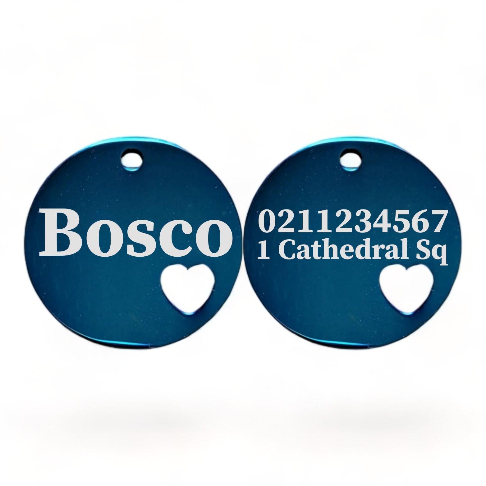 ⭐️Purr. Meow. Woof.⭐️ - Name Front & 1 Number Address Back Round Heart | Mirror Stainless | Cat & Dog ID Pet Tag - MidnightBlue / Large (Dog)
