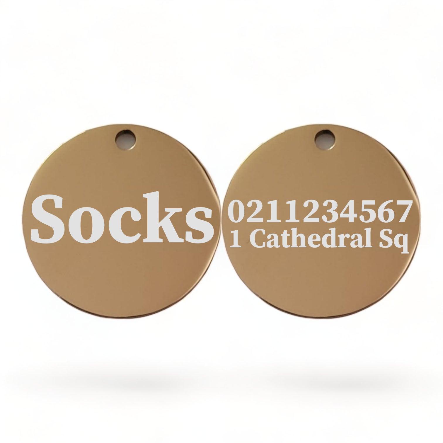 ⭐️Purr. Meow. Woof.⭐️ - Name Front & 1 Number Address Back Round | Mirror Stainless | Cat ID Pet Tag - BurlyWood