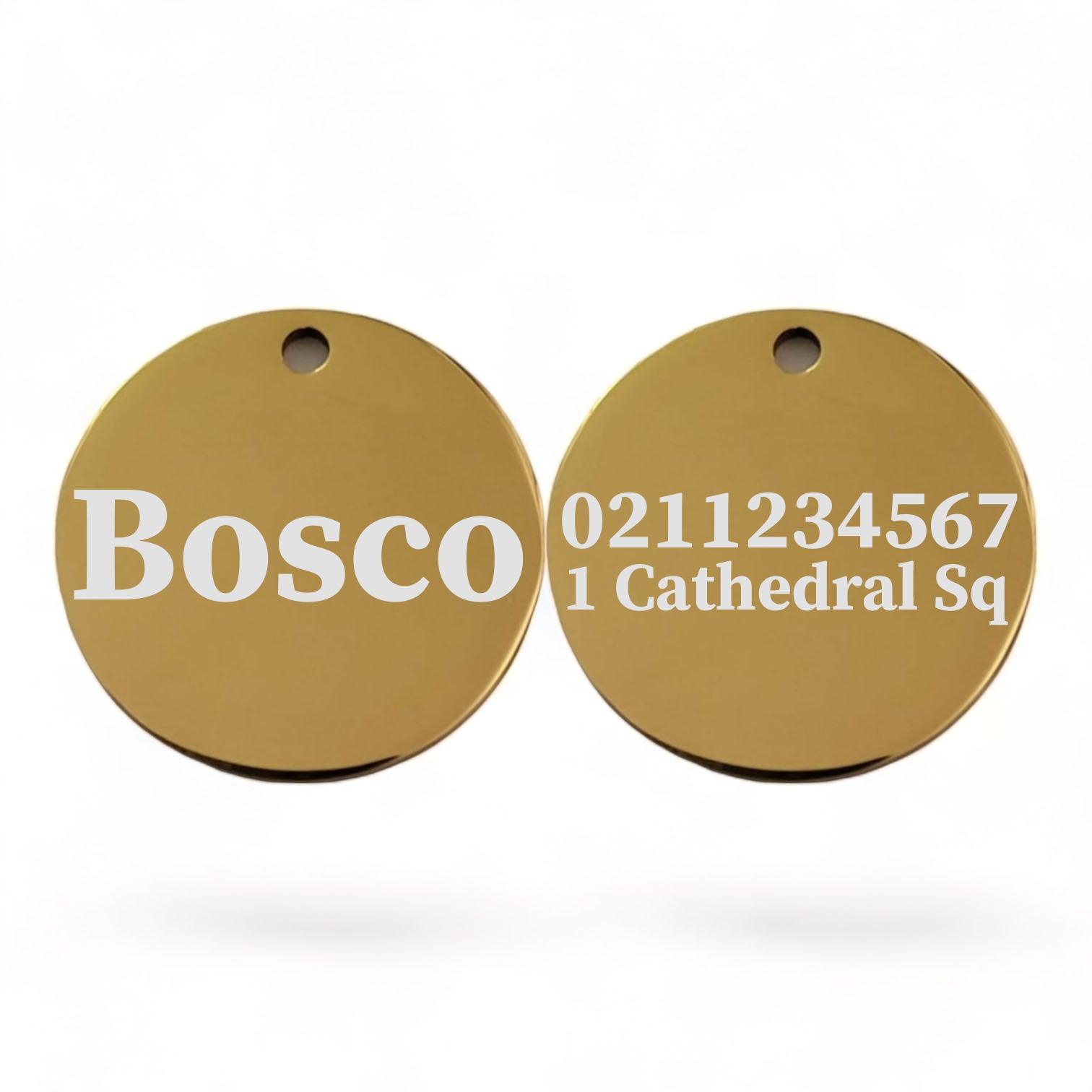 ⭐️Purr. Meow. Woof.⭐️ - Name Front & 1 Number Address Back Round | Mirror Stainless | Dog ID Pet Tag - Gold
