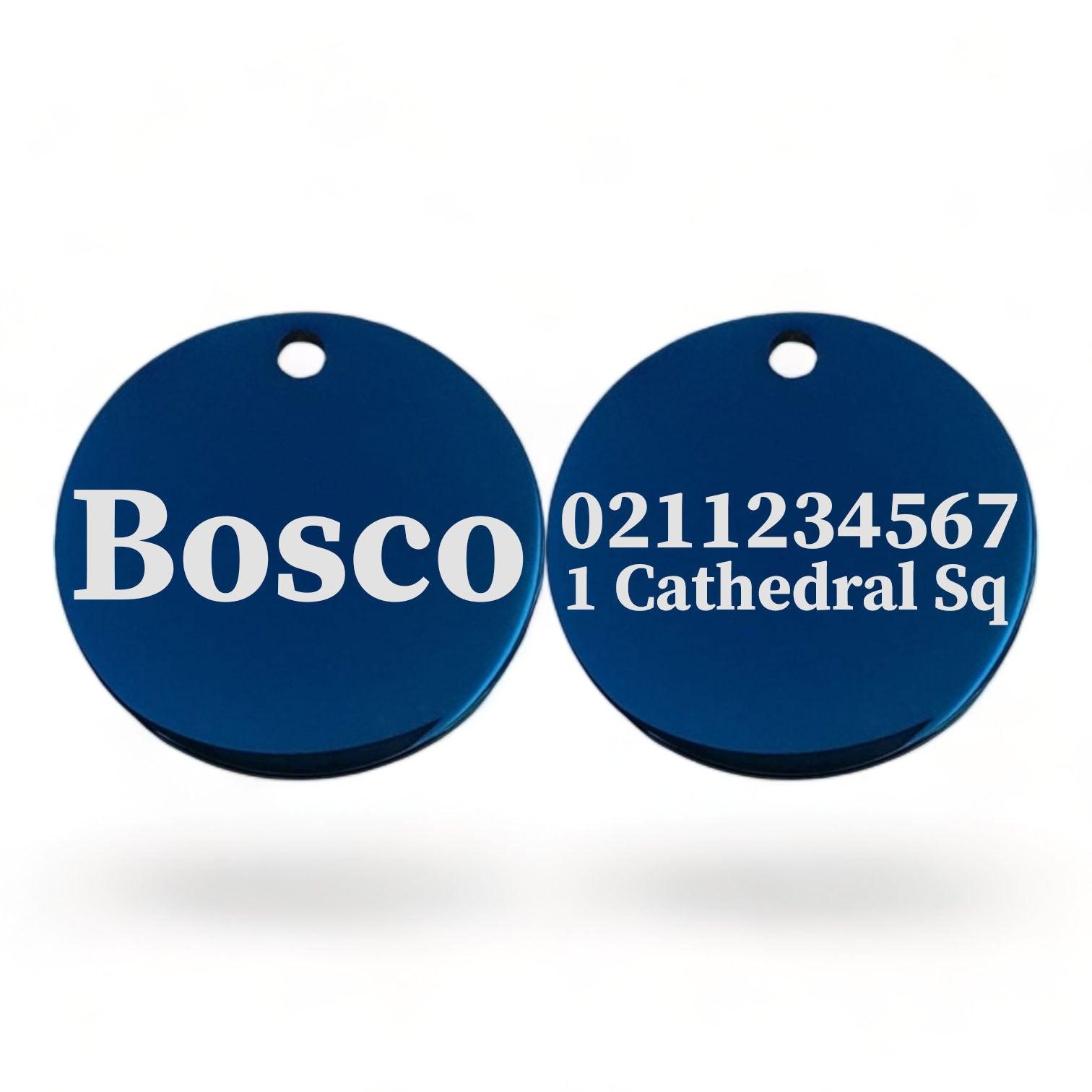 ⭐️Purr. Meow. Woof.⭐️ - Name Front & 1 Number Address Back Round | Mirror Stainless | Dog ID Pet Tag - MidnightBlue