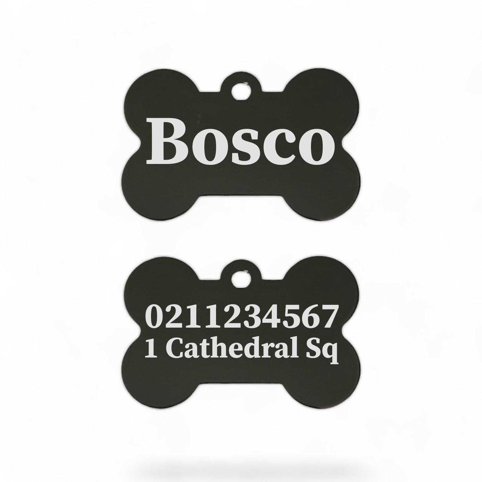 ⭐️Purr. Meow. Woof.⭐️ - Name Front & 1 Number & Address Back | Bone Aluminium | Dog ID Pet Tag - Black