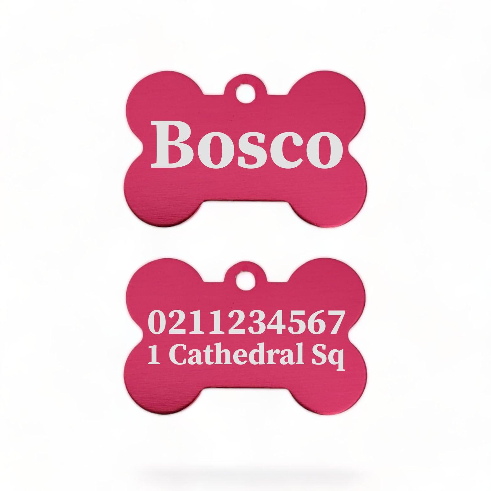 ⭐️Purr. Meow. Woof.⭐️ - Name Front & 1 Number & Address Back | Bone Aluminium | Dog ID Pet Tag - DeepPink
