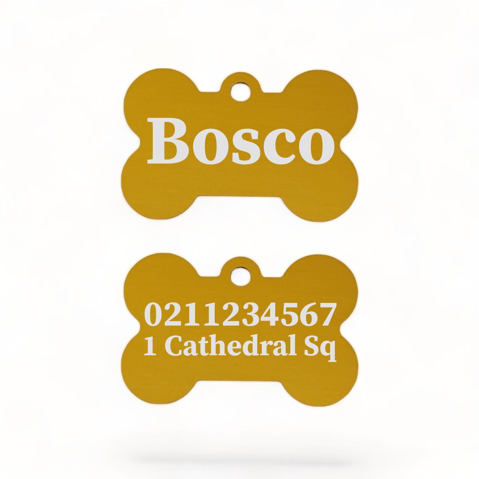 ⭐️Purr. Meow. Woof.⭐️ - Name Front & 1 Number & Address Back | Bone Aluminium | Dog ID Pet Tag - Gold