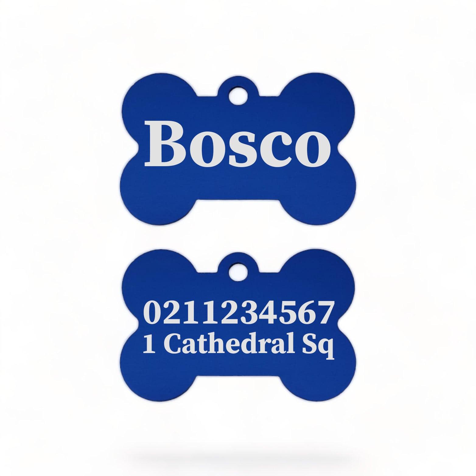 ⭐️Purr. Meow. Woof.⭐️ - Name Front & 1 Number & Address Back | Bone Aluminium | Dog ID Pet Tag - RoyalBlue