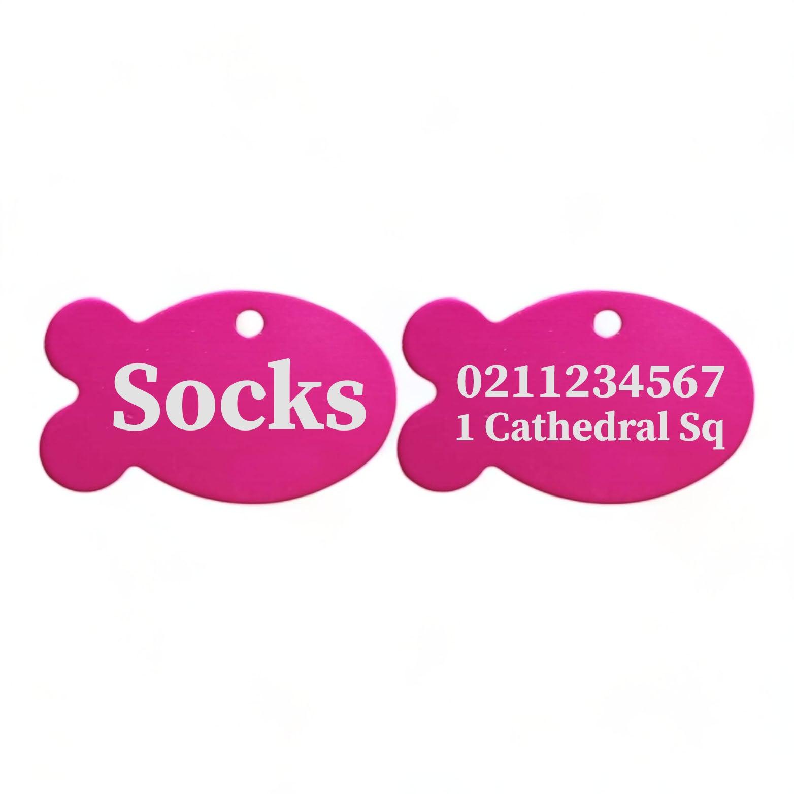 ⭐️Purr. Meow. Woof.⭐️ - Name Front & 1 Number & Address Back | Fish Aluminum | Cat, Kitten & Dog ID Pet Tag - DeepPink