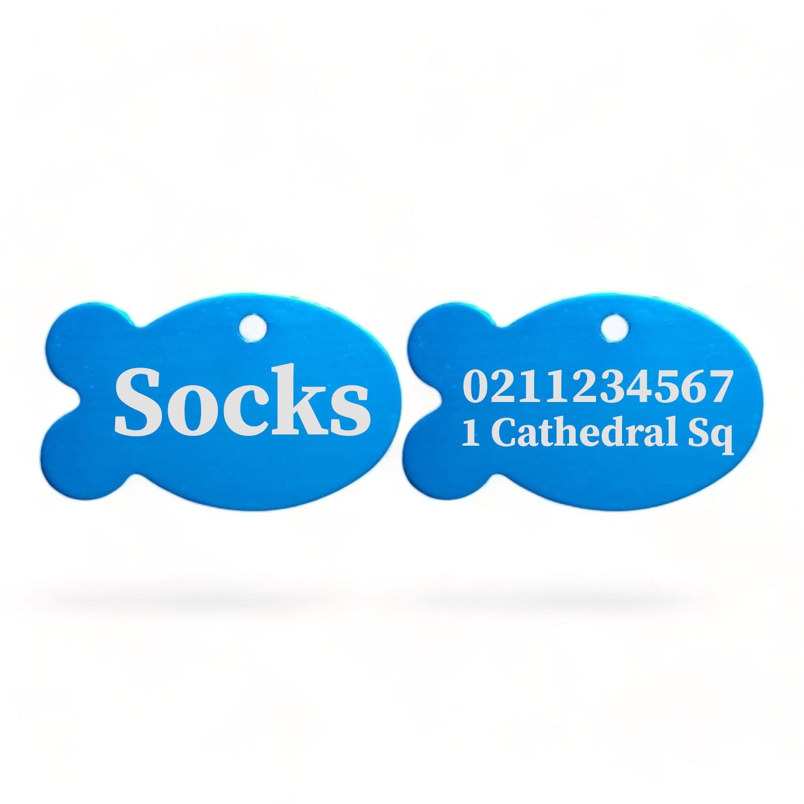 ⭐️Purr. Meow. Woof.⭐️ - Name Front & 1 Number & Address Back | Fish Aluminum | Cat, Kitten & Dog ID Pet Tag - DodgerBlue