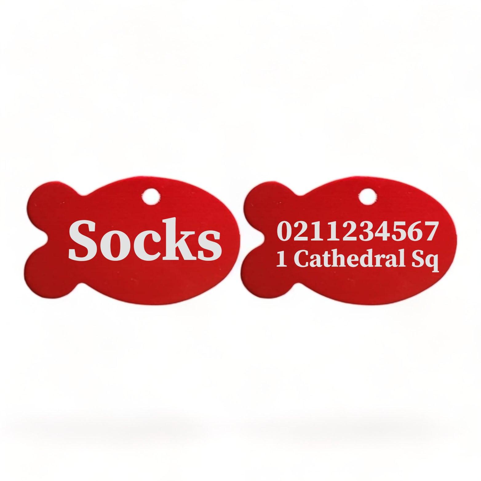 ⭐️Purr. Meow. Woof.⭐️ - Name Front & 1 Number & Address Back | Fish Aluminum | Cat, Kitten & Dog ID Pet Tag - Firebrick