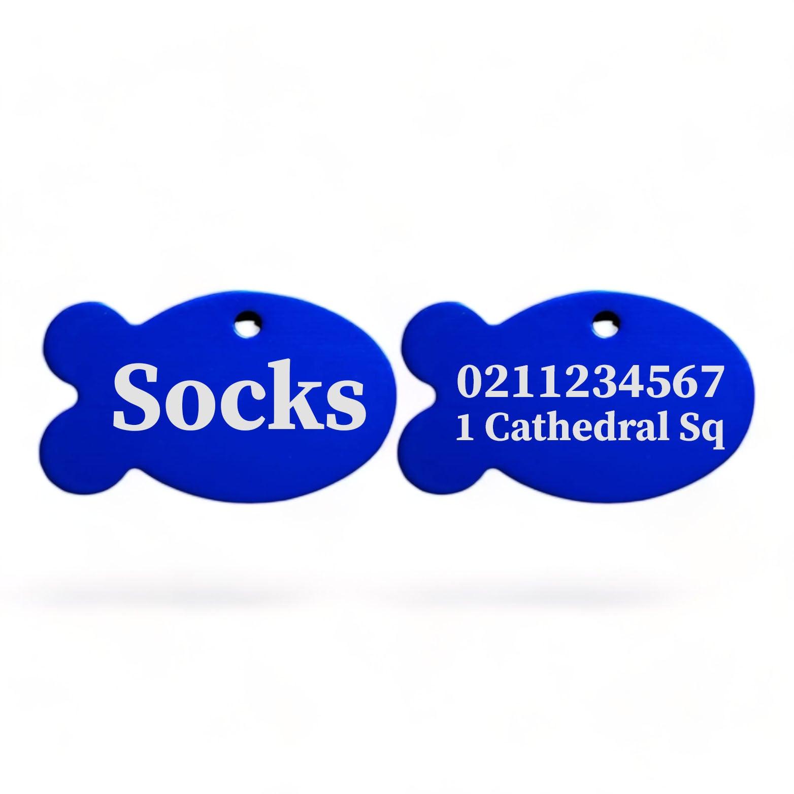 ⭐️Purr. Meow. Woof.⭐️ - Name Front & 1 Number & Address Back | Fish Aluminum | Cat, Kitten & Dog ID Pet Tag - RoyalBlue