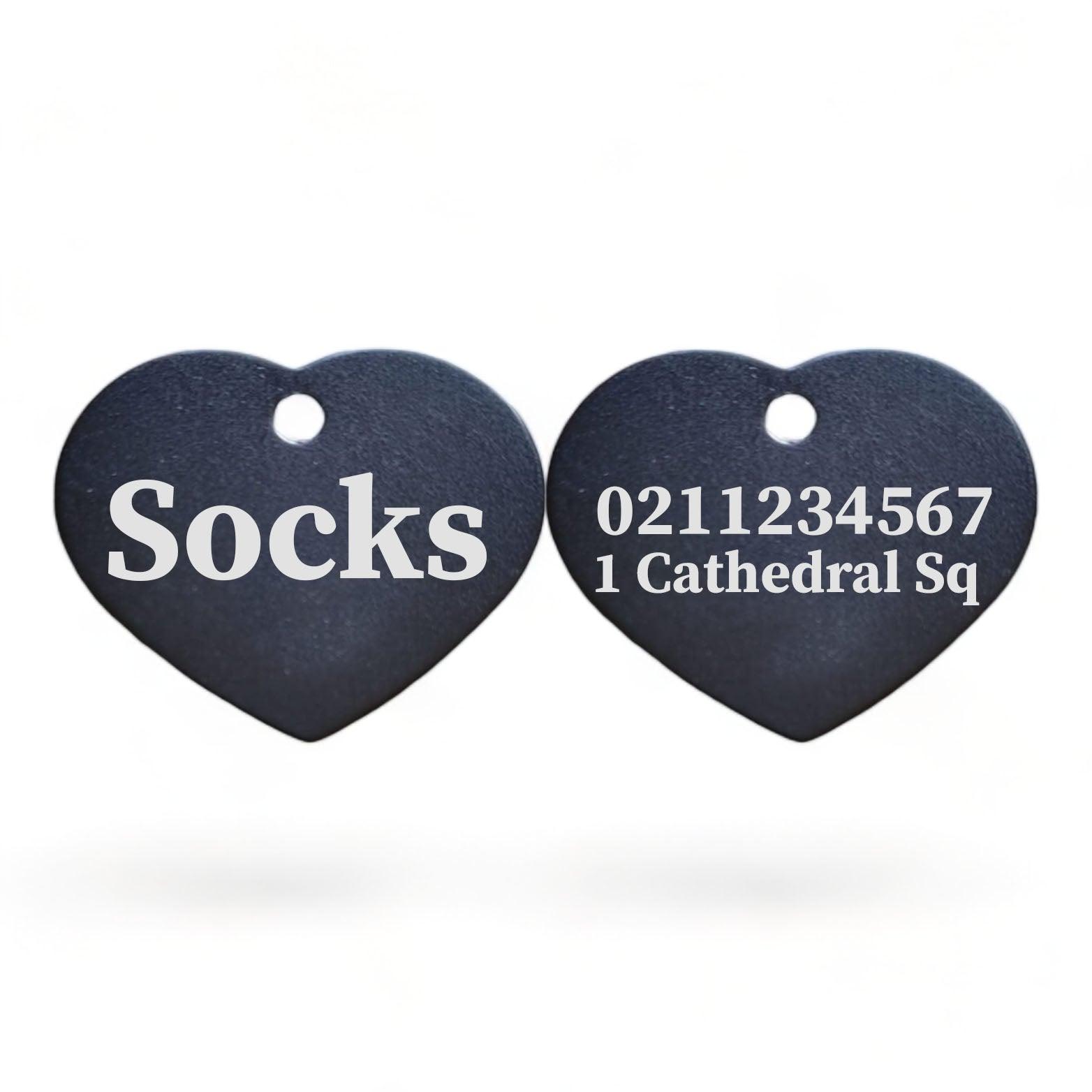⭐️Purr. Meow. Woof.⭐️ - Name Front & 1 Number & Address Back | Heart Aluminum | Cat, Kitten & Dog ID Pet Tag - Black