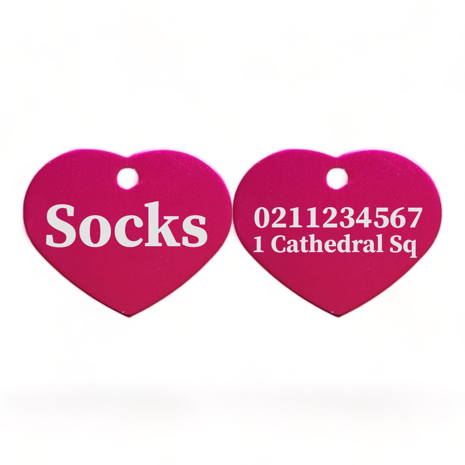 ⭐️Purr. Meow. Woof.⭐️ - Name Front & 1 Number & Address Back | Heart Aluminum | Cat, Kitten & Dog ID Pet Tag - DeepPink