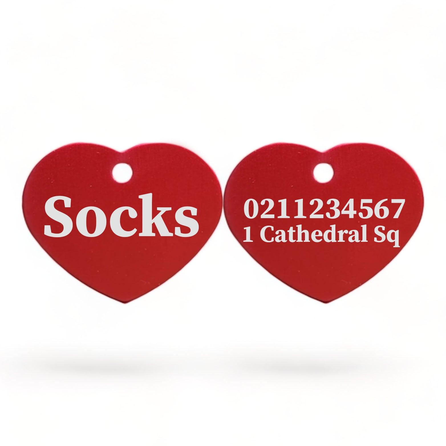 ⭐️Purr. Meow. Woof.⭐️ - Name Front & 1 Number & Address Back | Heart Aluminum | Cat, Kitten & Dog ID Pet Tag - Firebrick