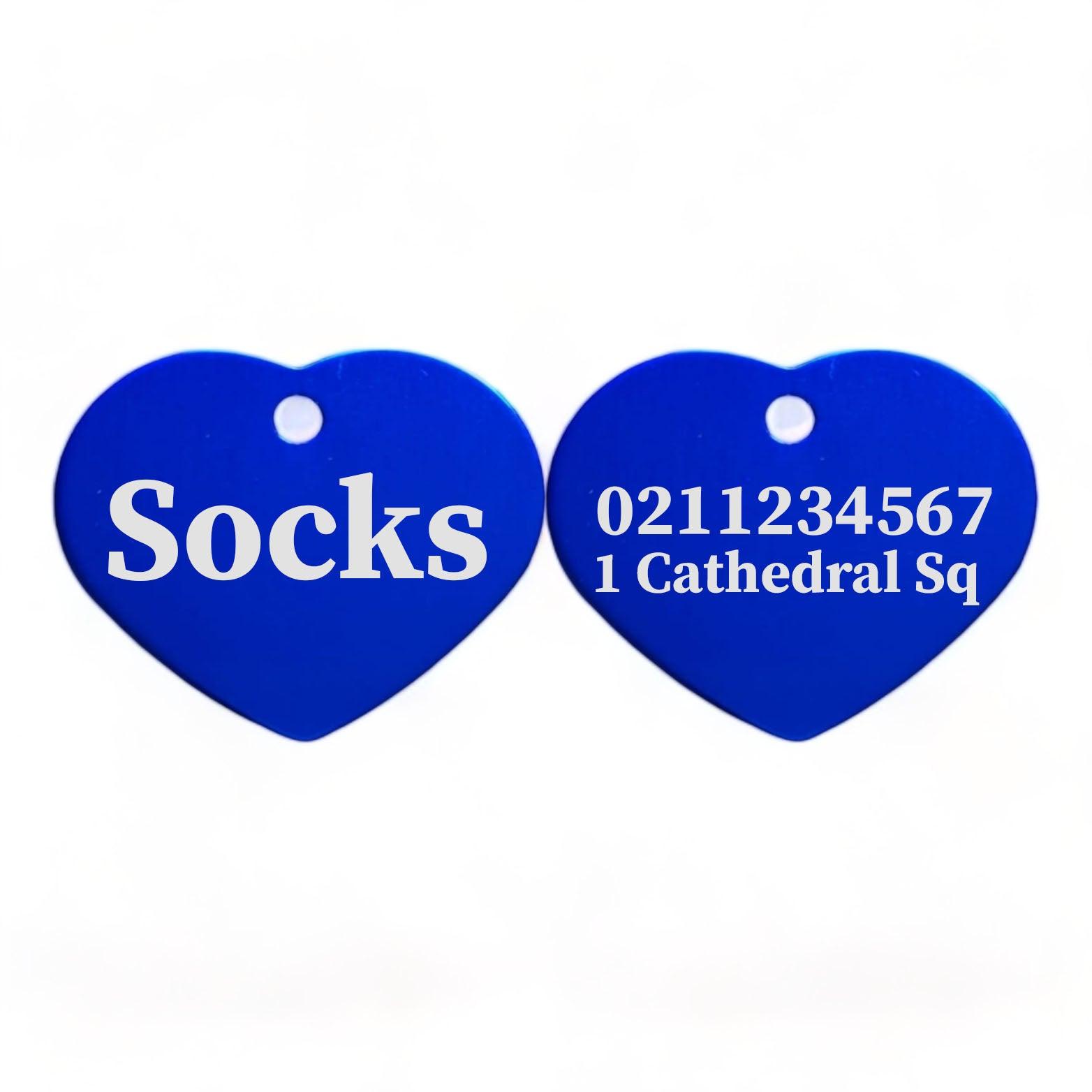 ⭐️Purr. Meow. Woof.⭐️ - Name Front & 1 Number & Address Back | Heart Aluminum | Cat, Kitten & Dog ID Pet Tag - RoyalBlue