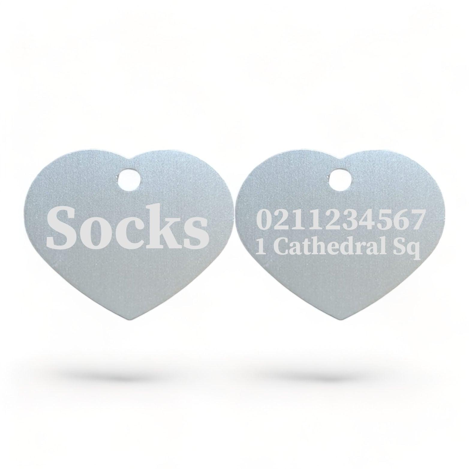 ⭐️Purr. Meow. Woof.⭐️ - Name Front & 1 Number & Address Back | Heart Aluminum | Cat, Kitten & Dog ID Pet Tag - Silver