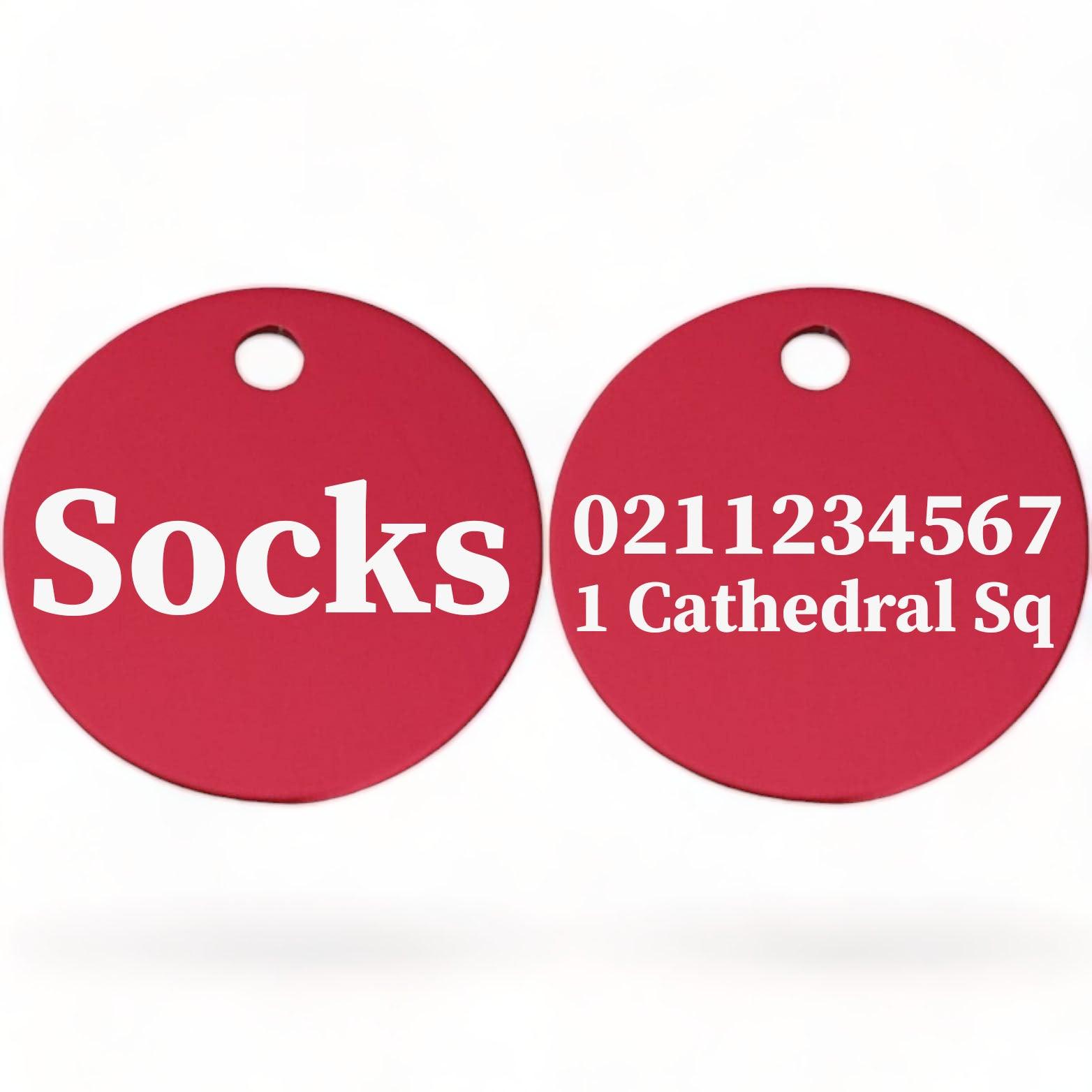 ⭐️Purr. Meow. Woof.⭐️ - Name Front & 1 Number & Address Back | Round Aluminium | Cat, Kitten & Dog ID Pet Tag - DeepPink / Cat (Small)