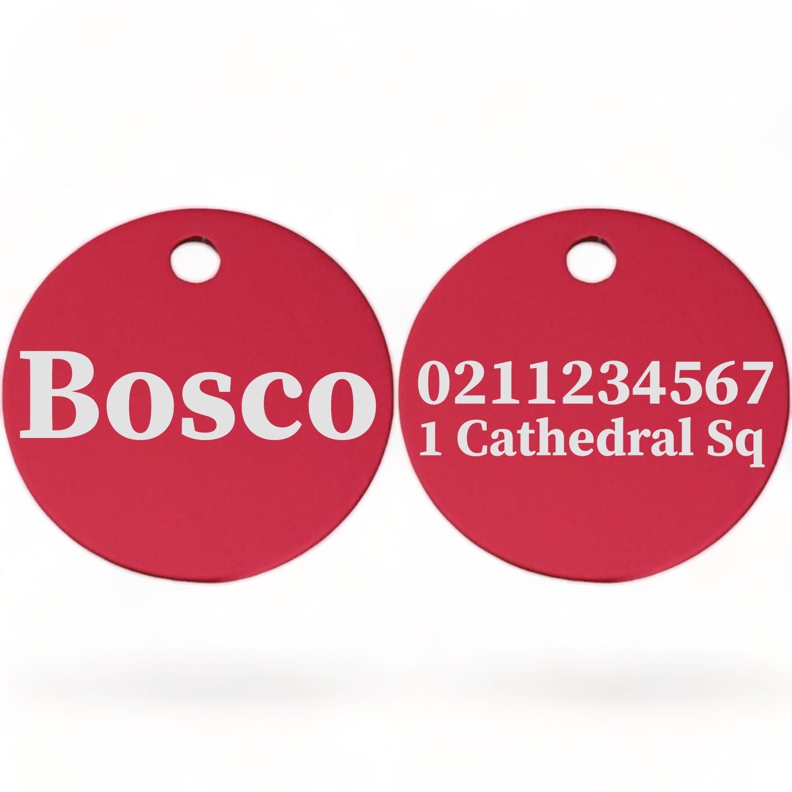 ⭐️Purr. Meow. Woof.⭐️ - Name Front & 1 Number & Address Back | Round Aluminium | Cat, Kitten & Dog ID Pet Tag - DeepPink / Dog (Large)