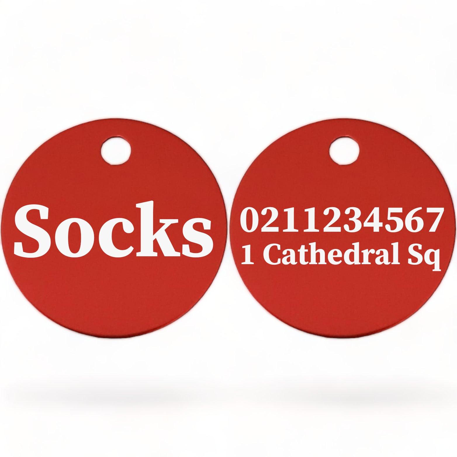 ⭐️Purr. Meow. Woof.⭐️ - Name Front & 1 Number & Address Back | Round Aluminium | Cat, Kitten & Dog ID Pet Tag - Firebrick / Cat (Small)