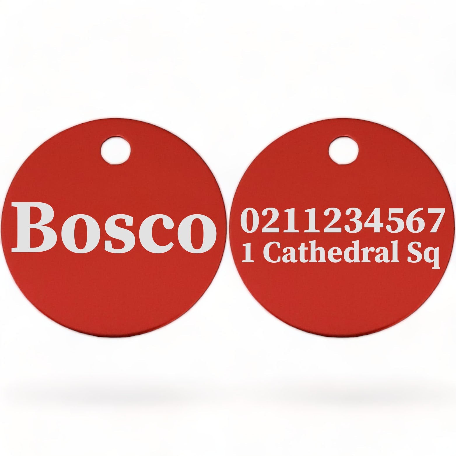 ⭐️Purr. Meow. Woof.⭐️ - Name Front & 1 Number & Address Back | Round Aluminium | Cat, Kitten & Dog ID Pet Tag - Firebrick / Dog (Large)