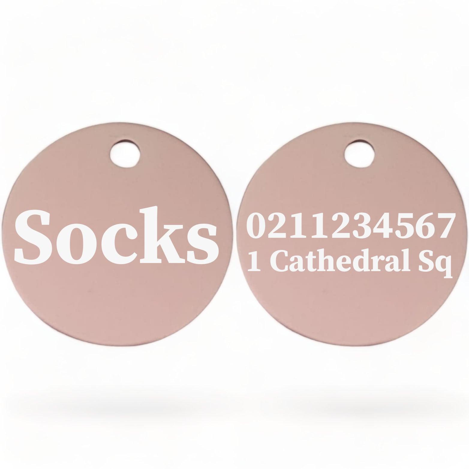 ⭐️Purr. Meow. Woof.⭐️ - Name Front & 1 Number & Address Back | Round Aluminium | Cat, Kitten & Dog ID Pet Tag - LightPink / Cat (Small)