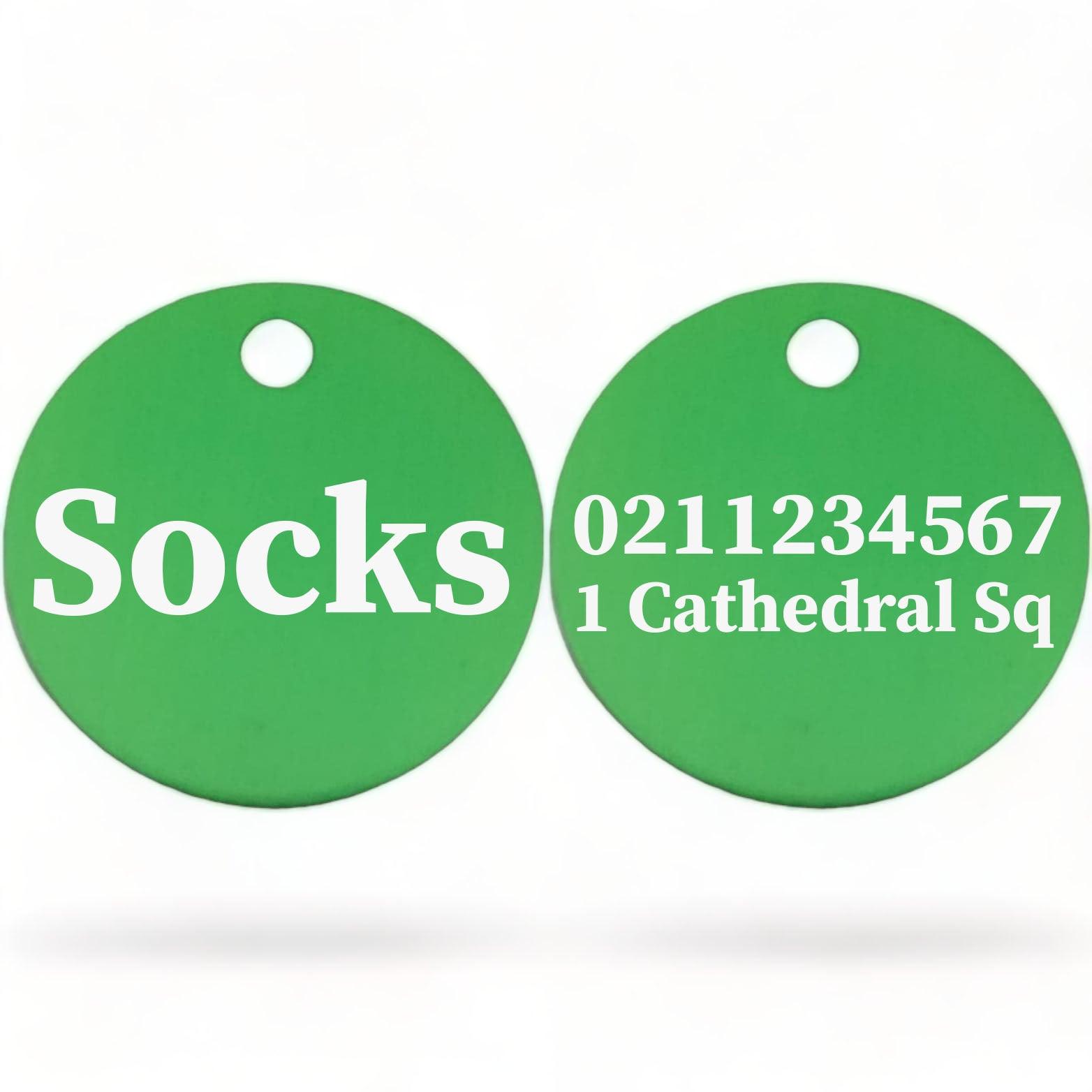 ⭐️Purr. Meow. Woof.⭐️ - Name Front & 1 Number & Address Back | Round Aluminium | Cat, Kitten & Dog ID Pet Tag - MediumSpringGreen / Cat (Small)