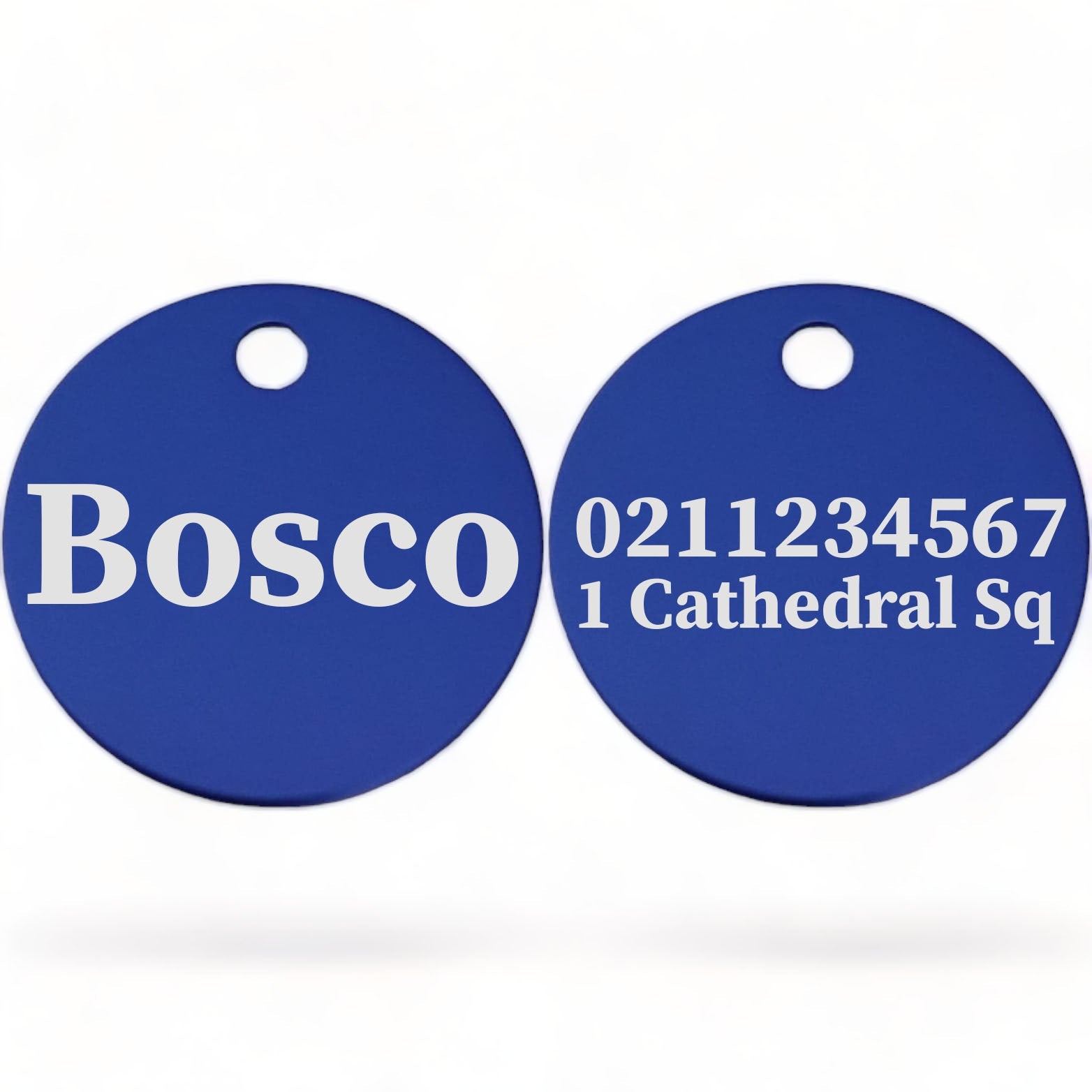 ⭐️Purr. Meow. Woof.⭐️ - Name Front & 1 Number & Address Back | Round Aluminium | Cat, Kitten & Dog ID Pet Tag - RoyalBlue / Dog (Large)