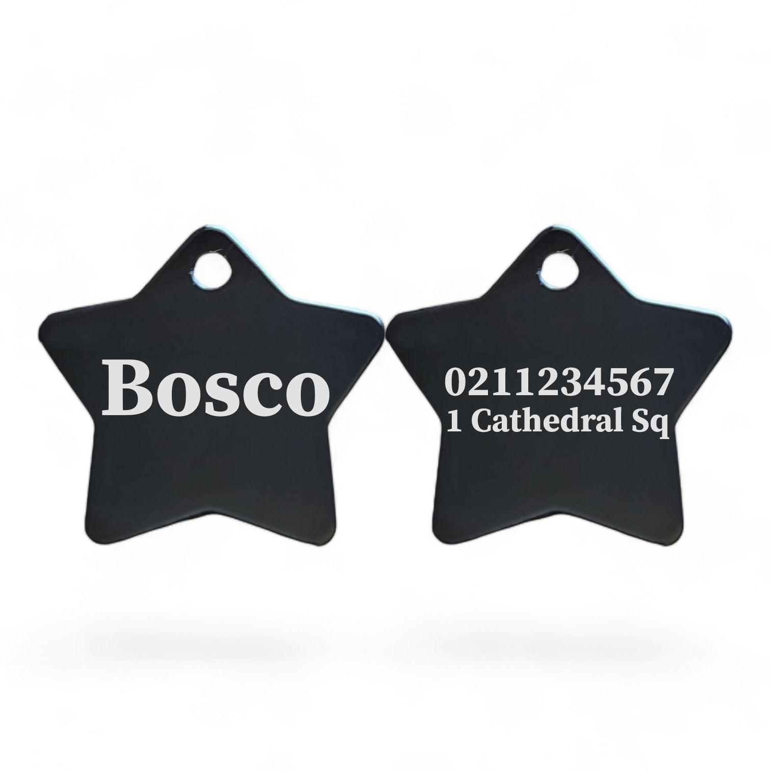 ⭐️Purr. Meow. Woof.⭐️ - Name Front & 1 Number & Address Back | Star Aluminum | Cat, Kitten & Dog ID Pet Tag - Black / Large (Dog)