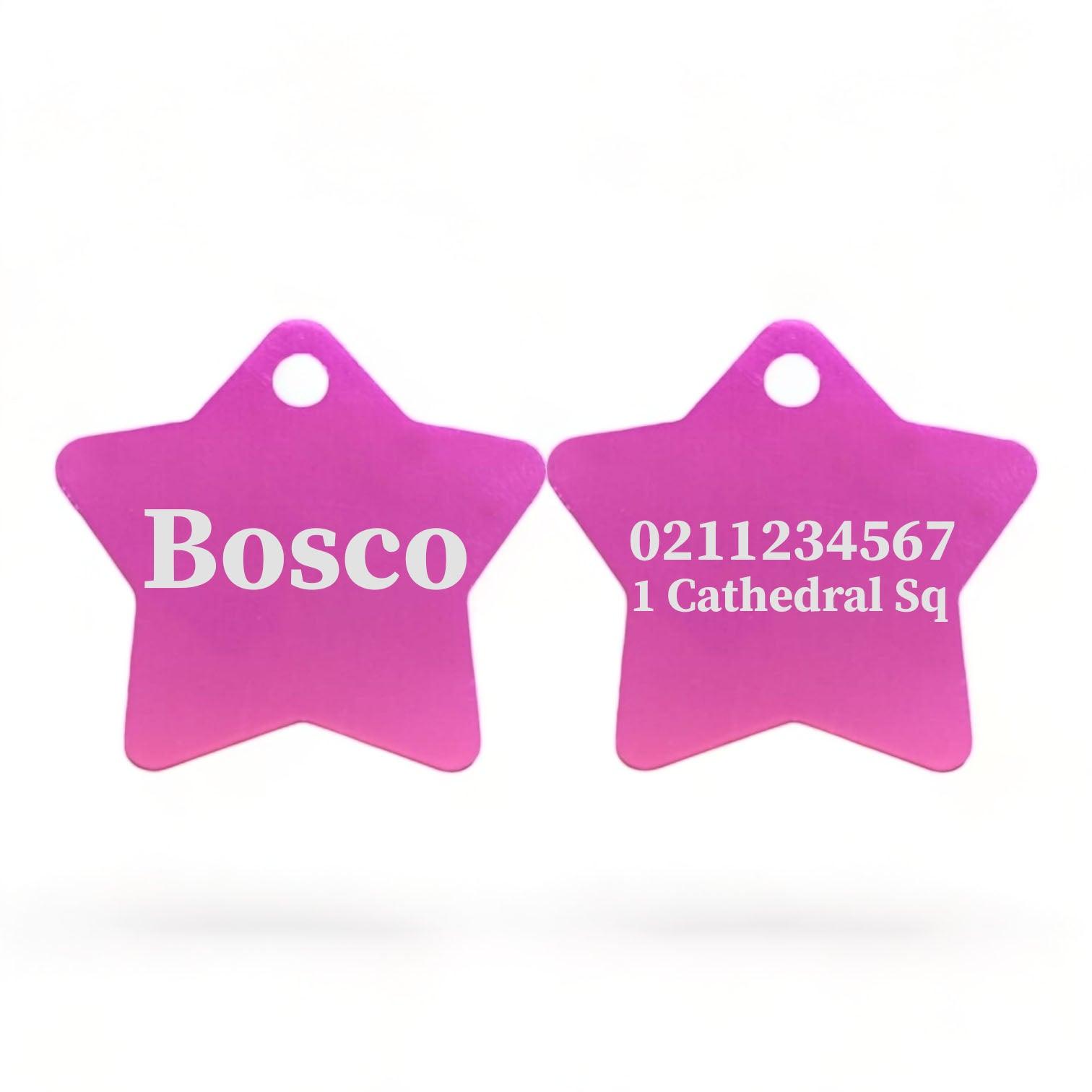 ⭐️Purr. Meow. Woof.⭐️ - Name Front & 1 Number & Address Back | Star Aluminum | Cat, Kitten & Dog ID Pet Tag - DeepPink / Large (Dog)